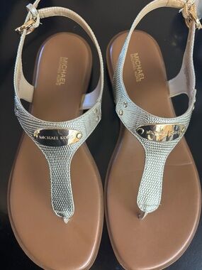 Michael Kors Metallic Gold T-Strap Leather Sandals